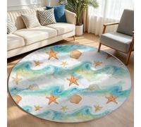 Generisch Alfombra redonda para dormitorio de 120 cm, animales marinos blancos, suaves, sin pelusas, para habitación infantil, sala de juegos, antideslizante y lavable, práctica alfombra - estrella de