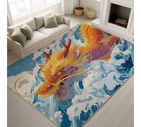 Generisch Alfombra suave de fantasía dibujada a mano, lavable, colorida, inspirada en Asia, alfombra de dragón, olas del mar, resistente a la decoloración para dormitorio, sala de estar, 80 x 150 cm