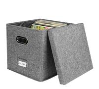 Generisch Almacenamiento de discos de vinilo para hasta 50 + 12 pulgadas, caja de vinilo LP con tapa y asas - Caja apilable para discos de vinilo de tela, organizador para mudanzas, oficina y armario