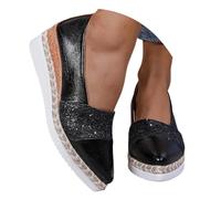 Generisch Alpargatas para mujer, cómodas, de tela, con plataforma, sin cordones, para caminar, ortopedic, de lino, para el tiempo libre, sin cordones, para el verano, Negro , 41 EU