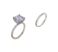 Generisch Anillo de compromiso de plata con círculo de diamantes de imitación de cuatro garras, anillo solitario de circonita completa, 5 10 anillos, compatible con set de fabricación de gel, 8, Metal