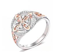 Generisch Anillo de nudo de bruja de 48 mm, anillo de nudo de dos tonos con circonitas cúbicas, joyas de plata para mujer, joya perfecta para tus seres queridos, anillos de bellota de metal (A, 10)