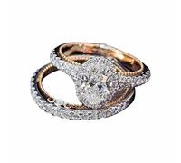 Generisch Anillo de oro rosa chapado en plata 925 con diamantes y anillo de compromiso en forma de huevo de ganso orgánico, sin aditivos, B, Metal, Sin piedras preciosas
