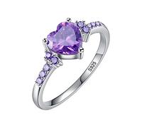 Generisch Anillo de plata de amatista natural con circonio cúbico de boda en forma de corazón Joyas Anillos simples Conjunto, 6, Metal, Sin piedras preciosas