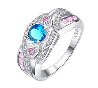 Generisch Anillo de plata y plata con circonita multicolor, anillo de amatista, anillo de pareja, cinturón con 2 anillos, 13, Metal, Sin piedras preciosas