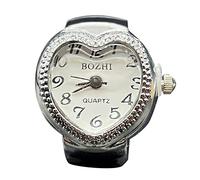 Generisch Anillo de reloj genuino para decir la hora, anillo redondo redondo grueso plateado ajustable de moda joyería de reloj joyas ojales anillos, talla única, Metal, Sin piedras preciosas