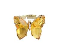 Generisch Anillos D de plata de costura anillo transparente mariposa anillo de cristal para mujeres niñas chapado en oro lindos dedos anillos ajustables estéticos anillos de baile (amarillo, talla