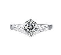 Generisch Anillos de apertura plata brillante en forma de V pequeña circonita cúbica princesa corona anillos de boda para mujeres anillos de mujer plata 50, talla única, Cobre, Sin piedras preciosas