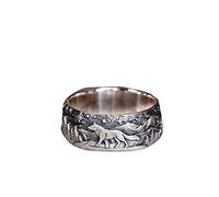 Generisch Anillos de encuadernación de moda para mujer y hombre, anillo de pareja de lobo y lobo retro, color negro y plateado, B12, Aleación de cinc, Sin piedras preciosas