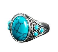 Generisch Anillos de juego de lanzamiento para niños, estilo étnico, retro, imitación turquesa, anillos para hombres y mujeres, anillo de dedo, 6 anillos (azul marino, talla única)
