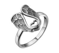 Generisch Anillos de masaje de plata de ley con diseño de corazón de ángel, anillo conmemorativo inspirador, joyas, regalos para mujeres y niñas, 15 kg, 8, Aleación de aluminio, Sin piedras preciosas