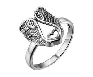 Generisch Anillos de masaje de plata de ley con diseño de corazón de ángel, anillo conmemorativo inspirador, joyas, regalos para mujeres y niñas, 15 kg, 10, Aleación de aluminio, Sin piedras preciosas