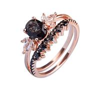 Generisch Anillos para corona, anillo de compromiso de cuarzo rutilado negro, anillo ovalado de oro rosa, circonita negra, anillo de aniversario de boda, tamaño 50, 8, Metal, Sin piedras preciosas