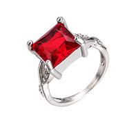 Generisch Anillos Reales Anillo de Piedra Preciosa Roja Plata, Corte Cuadrado de Moda Anillo de Mujer deslumbrante Regalo Anillo Brazo Anillos Natación (Rojo, 9)