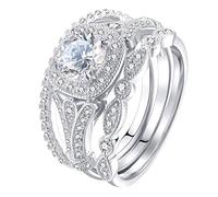 Generisch Anillos Semicirculares Plata Rhinestone Circonita Nupcial Geometría Rhinestone Anillo de Compromiso Circonita Completa Anillo Solitario 5 12 De Los Anillos Dos (Plata, 10)