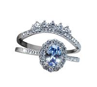 Generisch Anillos Veret Lago Azul Circón Anillo Propuesta Par Anillo Conjunto De Anillos Taza Cambio De Color, 9, Metal, Sin piedras preciosas