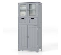 Generisch Armario de baño 32865VH-SD, Tablero de Fibra de Densidad Media + Vidrio Templado, Gris, 60 x 30 x 128 cm
