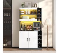 Generisch Armario de cocina moderno con iluminación LED ambiental, espacio de almacenamiento para microondas, compartimentos de altura ajustable y gestión de cables, color gris/blanco, 100 x 47 x 187