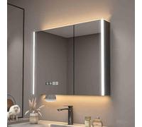 Generisch Armario medicinal con iluminación LED, espejo grande, con espacio de almacenamiento, puerta antivaho, armario moderno con iluminación
