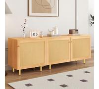 Generisch Armario modular de 3 puertas de ratán, 180 x 40 x 63 cm, aspecto de madera natural, aparador rústico, para comedor, salón, con asas doradas y patas de metal