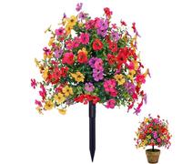 Generisch Artificial Topiary Ball Flowers for Garden Outdoor Realistic Fake Boxwood Bush Plants with Ground Spike, Faux Evergreen Greenery Decor, 22" (Style C)