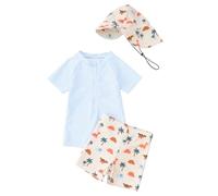 Generisch Baby 50 - Conjunto de bañadores para niños con gorro para bebés y niños pequeños, ropa de verano, playa, piscina, bañador, traje de baño con patrón de rayas, ropa de bebé, tía, azul claro