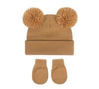 Generisch Baby Hats Knitted Toddler Winter Double Pompom Hat Damen Mütze Set, Blanco, Talla única