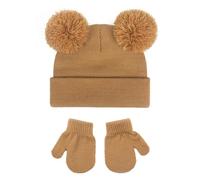 Generisch Baby Hats Knitted Toddler Winter Double Pompom Hat Damen Mütze Set, caqui, Talla única