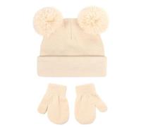 Generisch Baby Hats Knitted Toddler Winter Double Pompom Hat Damen Mütze Set, gris oscuro, Talla única