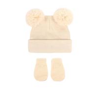 Generisch Baby Hats Knitted Toddler Winter Double Pompom Hat Damen Mütze Set, marrón, Talla única