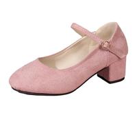 Generisch Bailarina Mary-Jane para mujer con correa en el tobillo y tacón en bloque - Zapato plano con puntera redonda | look femenino diario para oficina y ocio, Estilo M03 Rosa, 35.5 EU