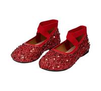 Generisch Bailarinas con purpurina para mujer, con lentejuelas, planas, con correas cruzadas elásticas para un agarre seguro, zapatos cómodos y glamurosos para fiestas, Estilo F02 Rojo, 36 EU
