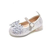 Generisch Bailarinas con purpurina para niñas con flor de cristal y suela luminosa - Zapatos festivos para princesas | Zapatos brillantes para bodas y cumpleaños, Style_w03 Silver, 29.9 EU