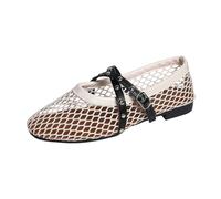 Generisch Bailarinas de mujer de malla con tiras decorativas, zapatos de verano aireados estilo Mary Jane | Zapatos planos transpirables con detalles de tachuelas, Style I01 Beige, 38 EU