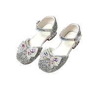 Generisch Bailarinas de princesa de alta calidad para niñas pequeñas con tacón elegante Suela flexible para mayor comodidad en ocasiones festivas, plata, 30 EU