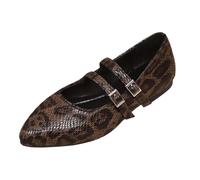 Generisch Bailarinas para mujer con doble correa y emocionante estampado de leopardo - Zapatos planos Mary-Jane con tapa puntiaguda | Mocasines de moda para un look diario salvaje, Estilo Z02 Marrón