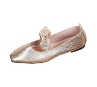 Generisch Bailarinas para mujer con lazo grande y punta cuadrada. Elegantes zapatillas planas para la oficina, una boda o un paseo por la ciudad., Estilo E02 Oro, 39.5 EU