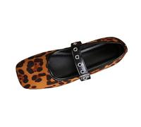 Generisch Bailarinas para mujer con un estilo llamativo con estampado de Leo - Mary Janes con encaje cuadrado y correas | Zapatos planos de moda para un look llamativo, Estilo X01 Marrón, 37.5 EU