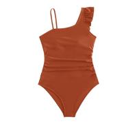Generisch Bañador para niña con ribete de volantes, patrón monocolor, para playa, protección solar ligera para a partir de 8 años, ideal para nadar en la piscina al aire libre o parque acuático