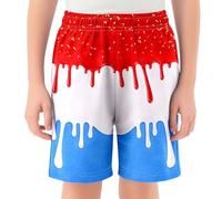 Generisch Bañador para niño 2 en 1, divertido estampado de helado 3D con forro de compresión, pantalones de playa transpirables para piscina de 5 a 14 años, Rojo-p, 3-4 años