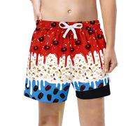 Generisch Bañador para niño 2 en 1, divertido estampado de helado 3D con forro de compresión, pantalones de playa transpirables para piscina de 5 a 14 años, Rojo-c, 11-12 años
