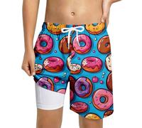 Generisch Bañador para niño con diseño de playa tropical, con estampado de frutas, bolsillo con cremallera para los días de verano junto al mar, multicolor, 11-12 años
