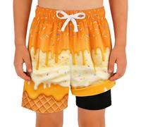Generisch Bañador para niño con estampado de hielo de doble capa, ideal para piscina, playa, pantalones ligeros de secado rápido, cintura elástica cómoda, amarillo, 11-12 años