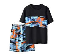 Generisch Bañador para niños y niños, traje de baño para niños, camiseta de natación y pantalones cortos para playa, surf, natación, fuente caliente, ropa de verano para 7 a 12 años, con protección