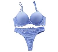 Generisch Basse gepolsterte Spitze BH Push-Damen-Knicker-Unterwäsche für Frauen im Set (Blue, 85B)