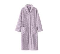 Generisch bata de casa para mujer, cálida, larga de forro polar, monocolor, con botones, camiseta gruesa, bolsillos, albornoces, morado, M