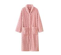 Generisch Bata de casa para mujer, cálida, larga de forro polar, monocolor, con botones, camiseta gruesa y cálida, con bolsillos, albornoces, Rosa., XL