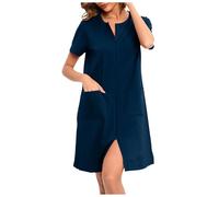 Generisch Bata de casa para mujer, camisón con cremallera, bata ligera, manga 3/4, ropa de dormir, holgada, cómoda, vestido de casa con bolsillos, estilo informal, función de lactancia, batas de casa