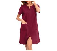 Generisch Bata de casa para mujer, camisón con cremallera, bata ligera, manga 3/4, ropa de dormir, holgada, cómoda, vestido de casa con bolsillos, estilo informal, función de lactancia, batas de casa