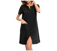 Generisch Bata de casa para mujer, camisón con cremallera, bata ligera, manga 3/4, ropa de dormir, holgada, cómoda, vestido de casa con bolsillos, estilo informal, función de lactancia, batas de casa